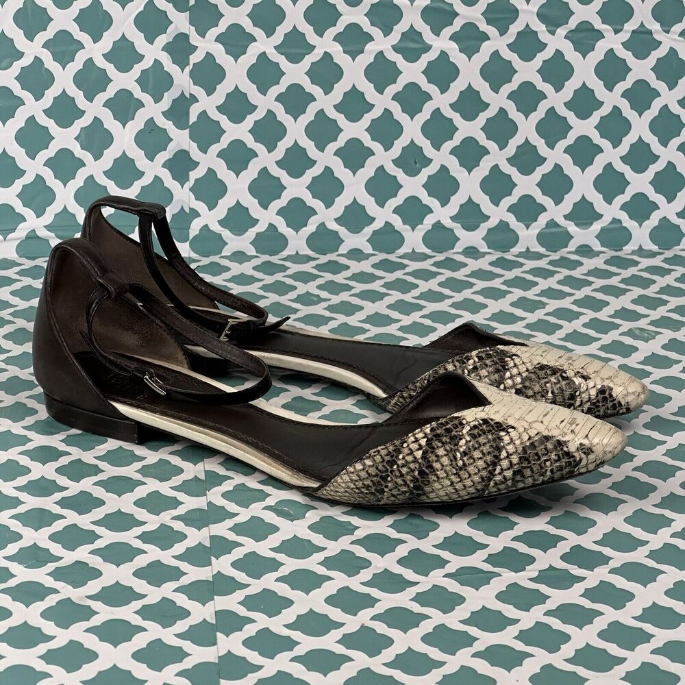 Tory Burch Women’s V-Cut Ankle Strap Pointy Toe Flats Snake Skin‎ Size 8.5